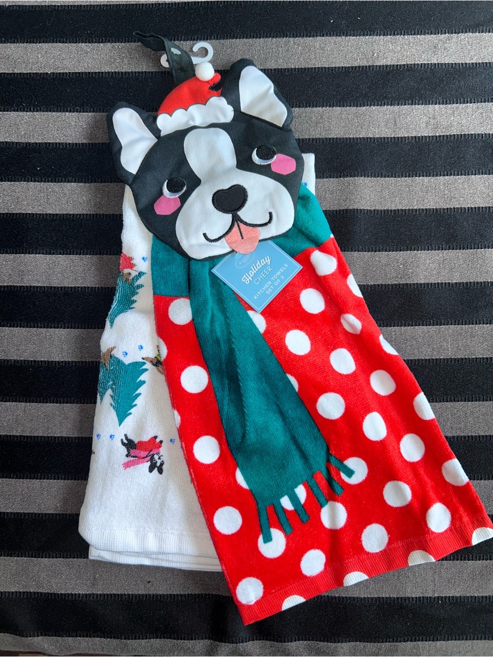 French Bulldog Christmas kitchen towel set of 2 cotton